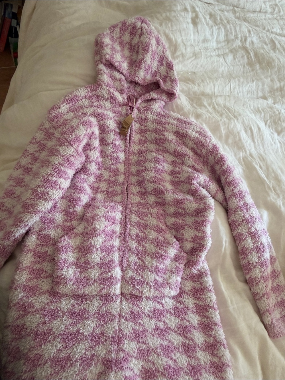 Soft Pink Houndstooth romper teddy - Cozy Hooded Top & Pants - Picture 4 of 4